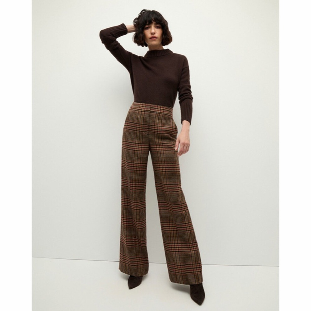 Veronica Beard Tonelli Plaid Pant Camel Black Brown Tan Womens Size 0